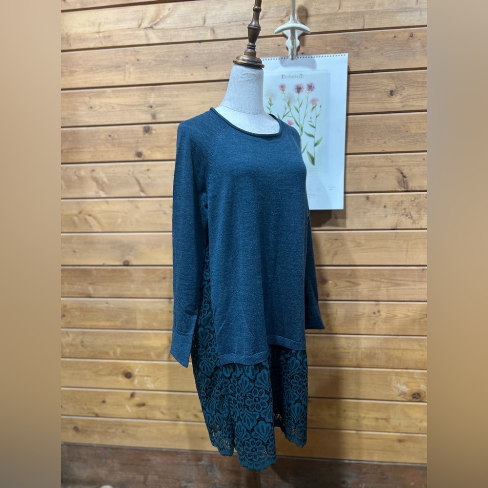 Wrap London Teal Blue Lace-Trim Midi Dress